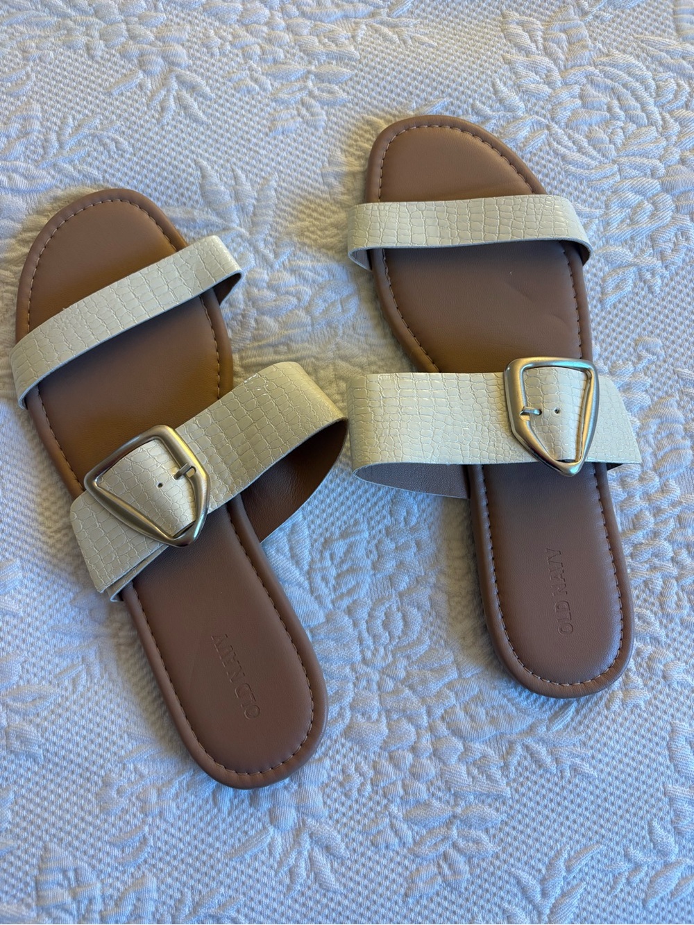 Cream Buckle Slide Sandals for Women